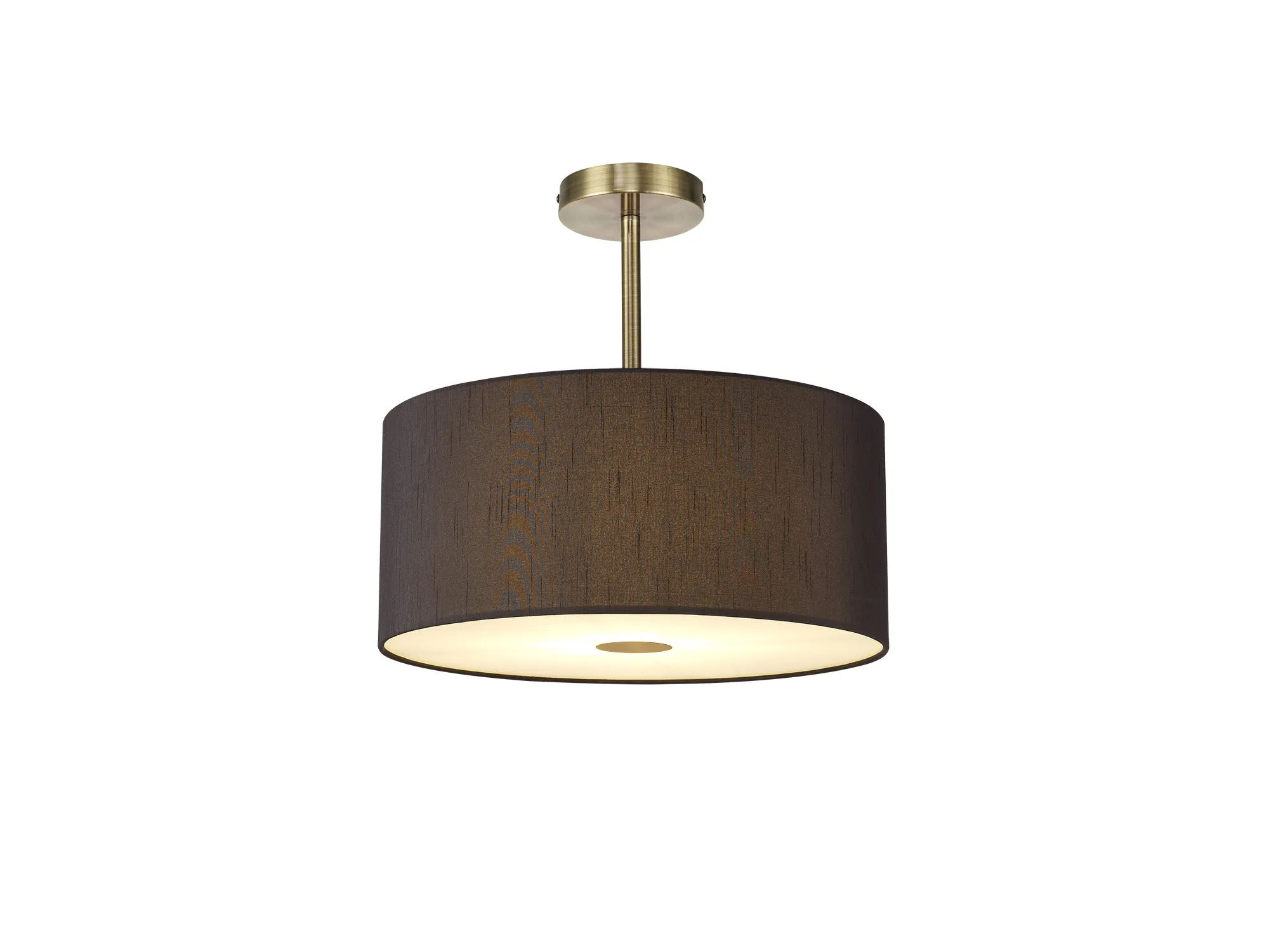 DK0181  Baymont 40cm Semi Flush 1 Light Antique Brass, Black, Frosted Diffuser